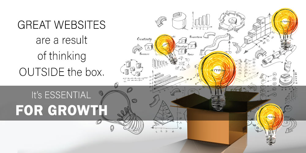 website sample indicated by box with lightbulbs on outside for think outside box