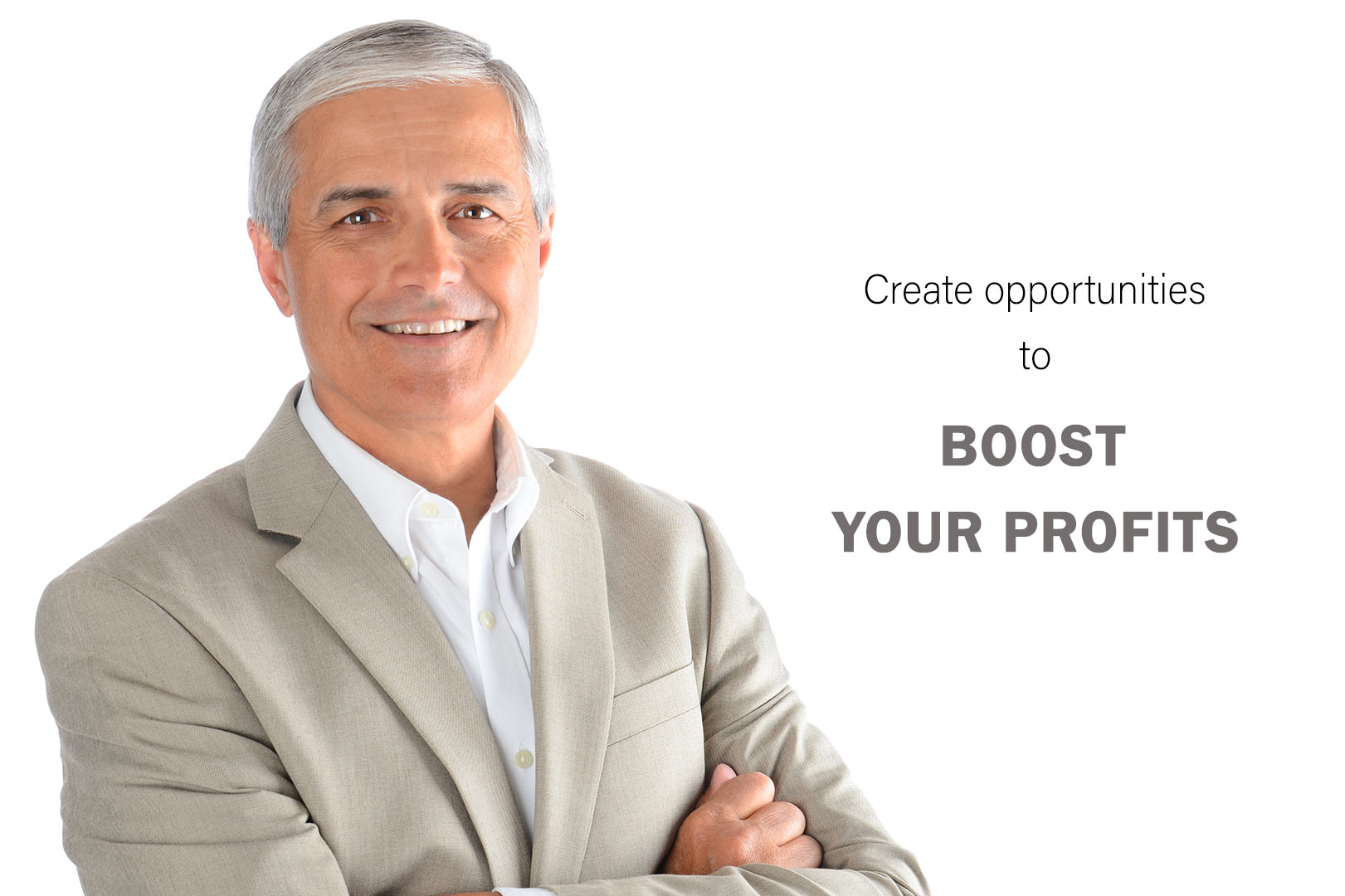 business man saying his website can create opportunities to boost profits